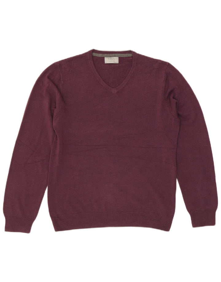 Maglione da uomo Marks & Spencer vestibilità regolare con scollo a V bordeaux medio