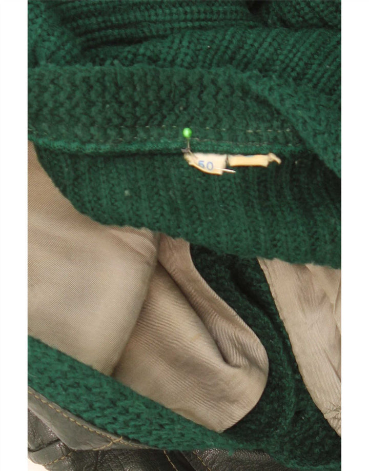 Maglione cardigan in pelle da uomo vintage EU 50 verde medio