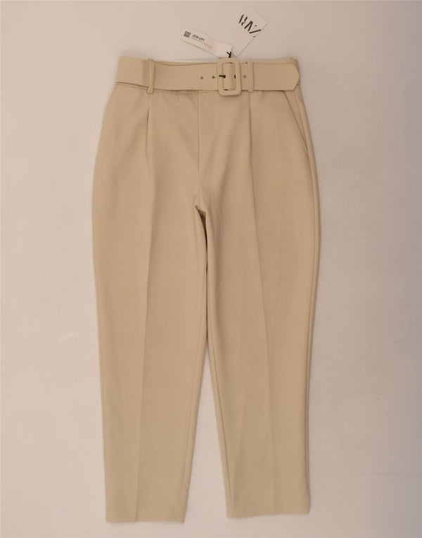 Zara Womens High Waist Pegged Chino Trousers XL W32 L27 Beige Polyester