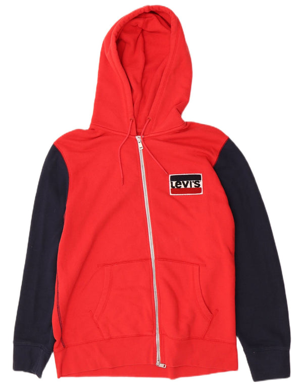 Levi's Mens Zip Hoodie Sweater Large Red Colourblock Cotton