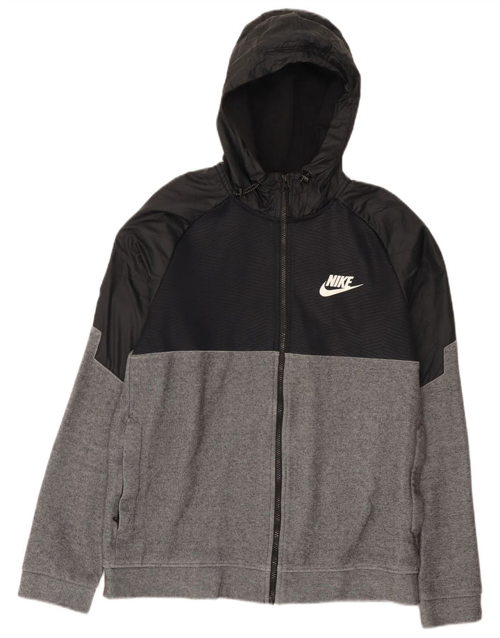Felpa con cappuccio e zip Nike da uomo in cotone color block grigio medio