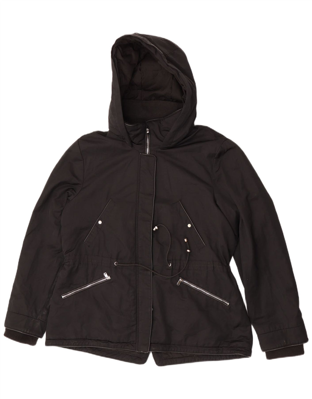Giacca a vento con cappuccio da donna Zara UK 18 XL poliestere nero
