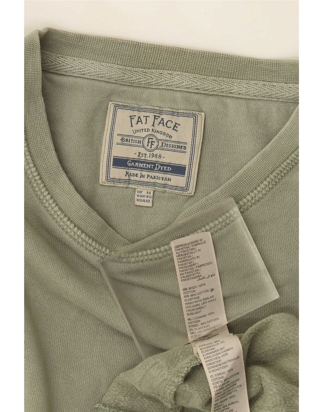 Felpa da donna Fat Face Maglione UK 14 Grande cotone kaki