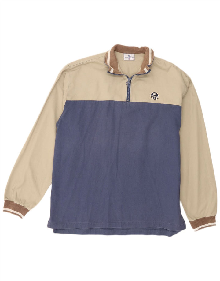 Felpa North Sails da uomo con zip e collo, in cotone color block blu medio