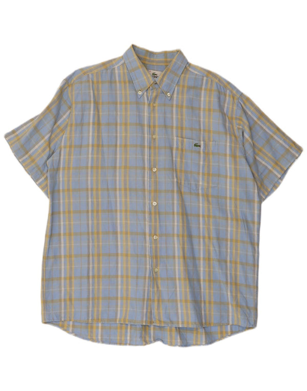 LACOSTE Camicia a maniche corte da uomo taglia 41 grande cotone a quadri blu