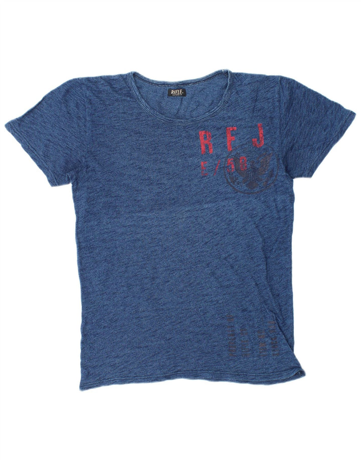 T-shirt grafica da uomo Rifle Top medio blu navy chiazzato
