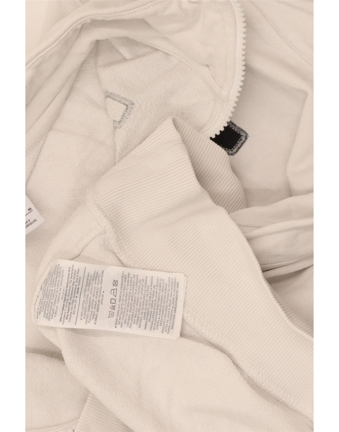 Felpa da donna con collo con zip grafica Nike, maglione, UK 14, cotone bianco medio