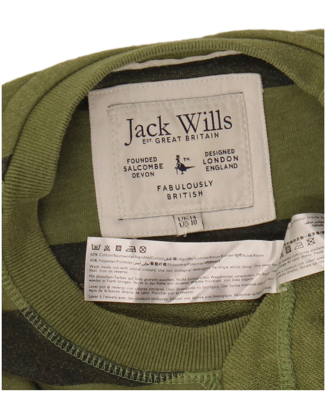 JACK WILLS Felpa oversize da donna Maglione UK 14 Large Khaki Striped