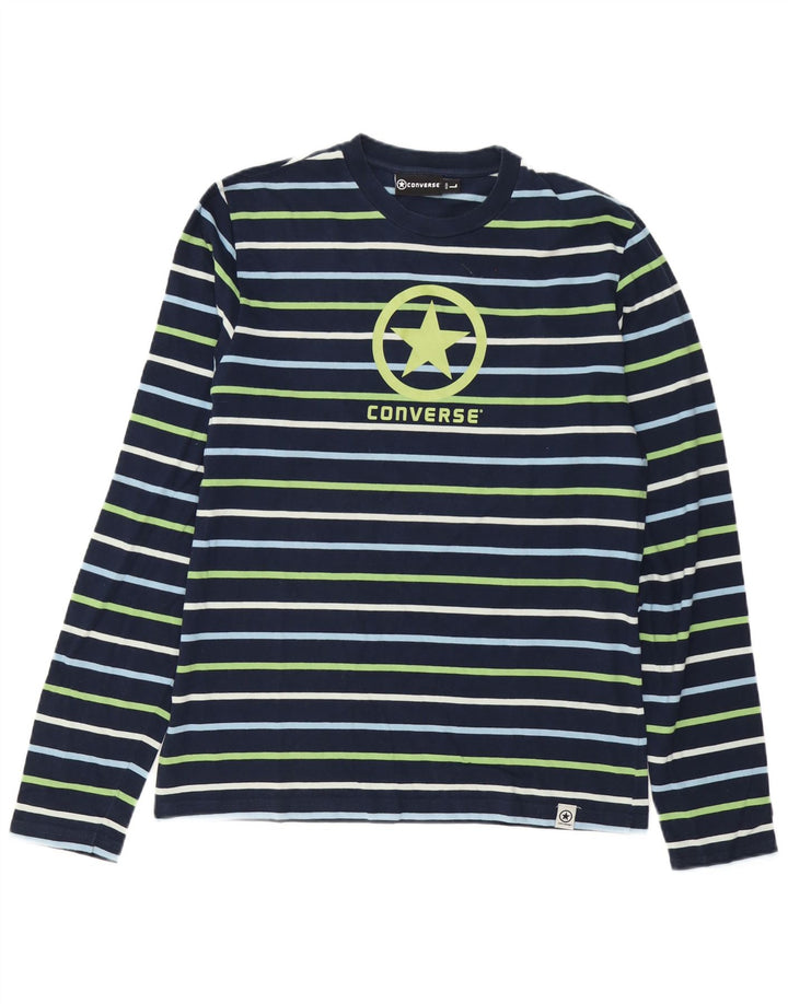 Converse Top grafico da uomo a maniche lunghe in cotone a righe grandi blu navy