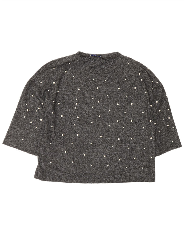 Top Zara da donna oversize con maniche a 3/4 UK 14 Poliestere grigio medio