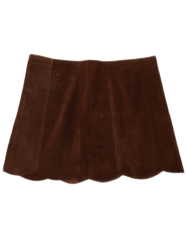 Minigonna vintage da donna in pelle scamosciata W30 in pelle marrone medio