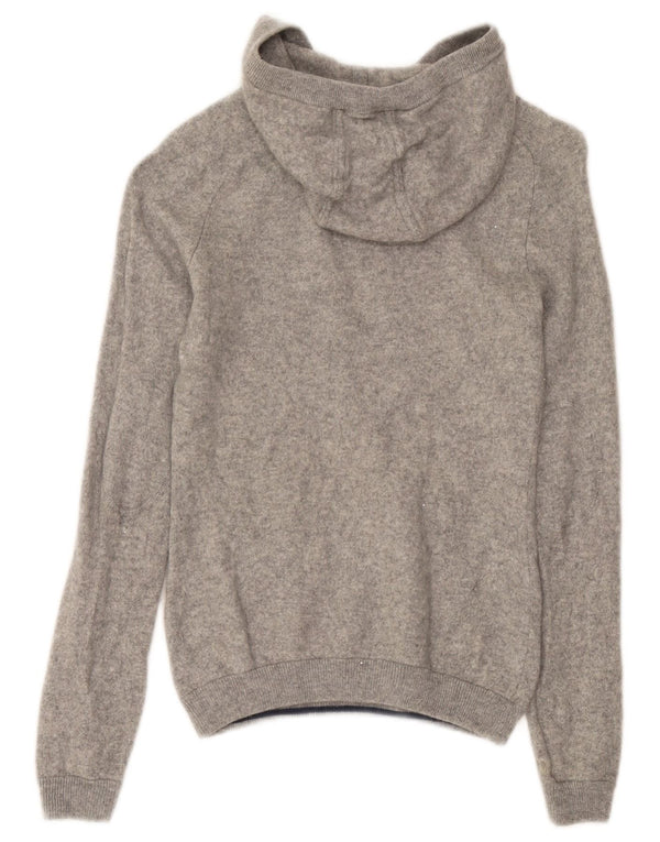 JACK WILLS Maglione corto con cappuccio da donna UK 12 Cashmere grigio medio