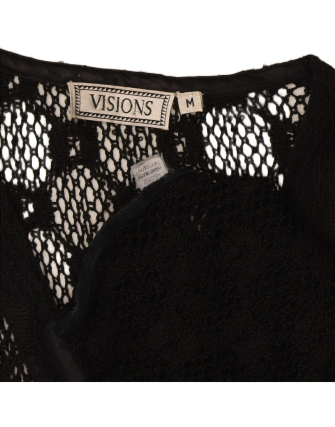 Top cardigan trasparente senza maniche da donna vintage UK 12 medio nero
