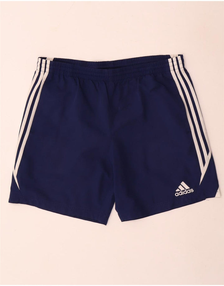 Pantaloncini sportivi da uomo Adidas Large in poliestere color block blu navy