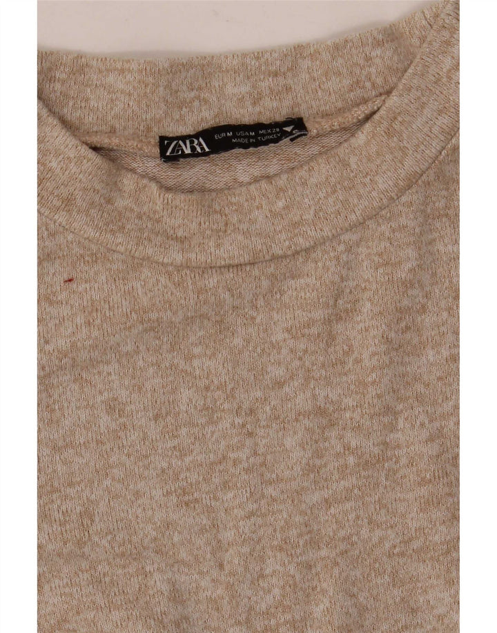 Top Zara da donna a maniche lunghe UK 12 Beige medio screziato