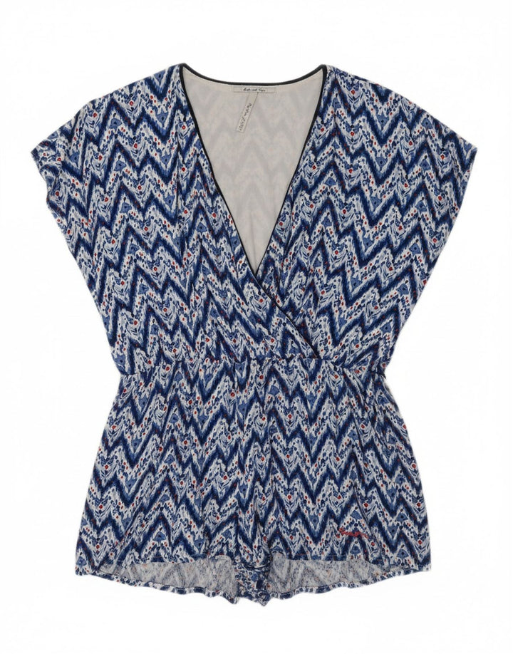 PEPE JEANS Womens Playsuit UK 16 Large Blue Chevron