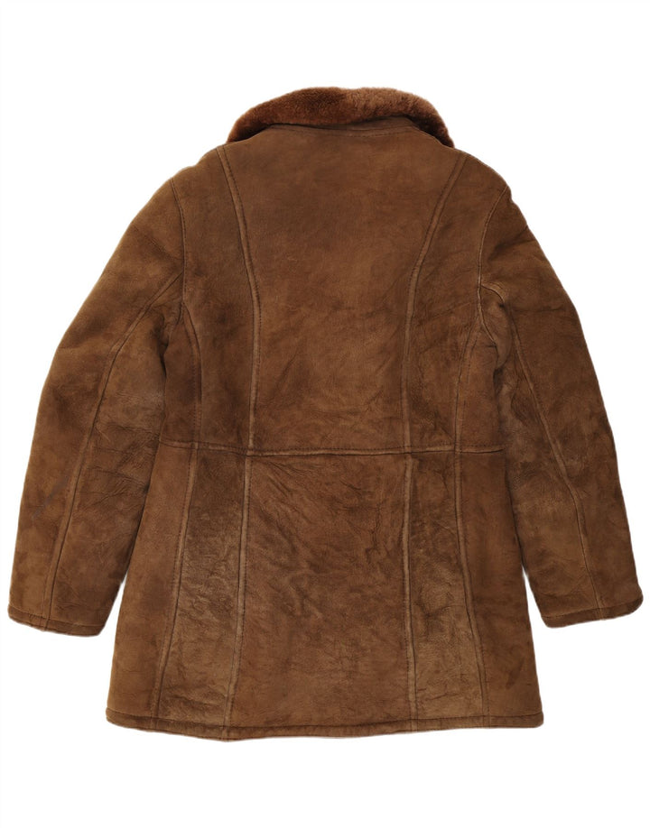 Giubbotto shearling doppiopetto vintage da uomo IT 54 2XL in pelle marrone