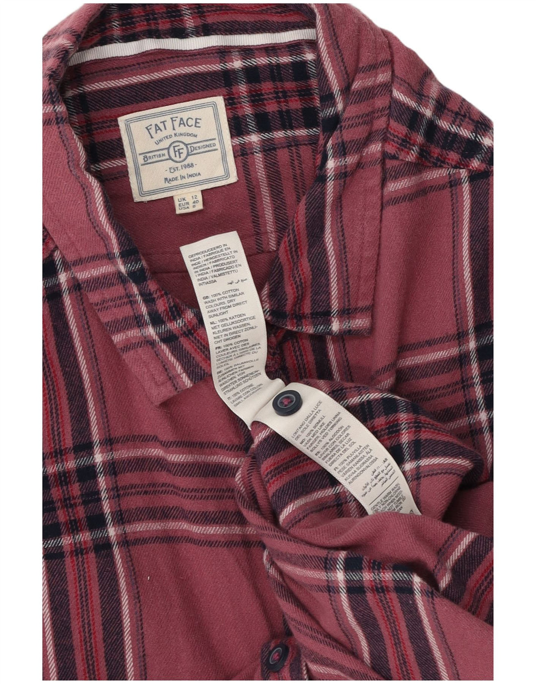 Camicia in flanella da donna Fat Face UK 12 cotone scozzese medio rosa