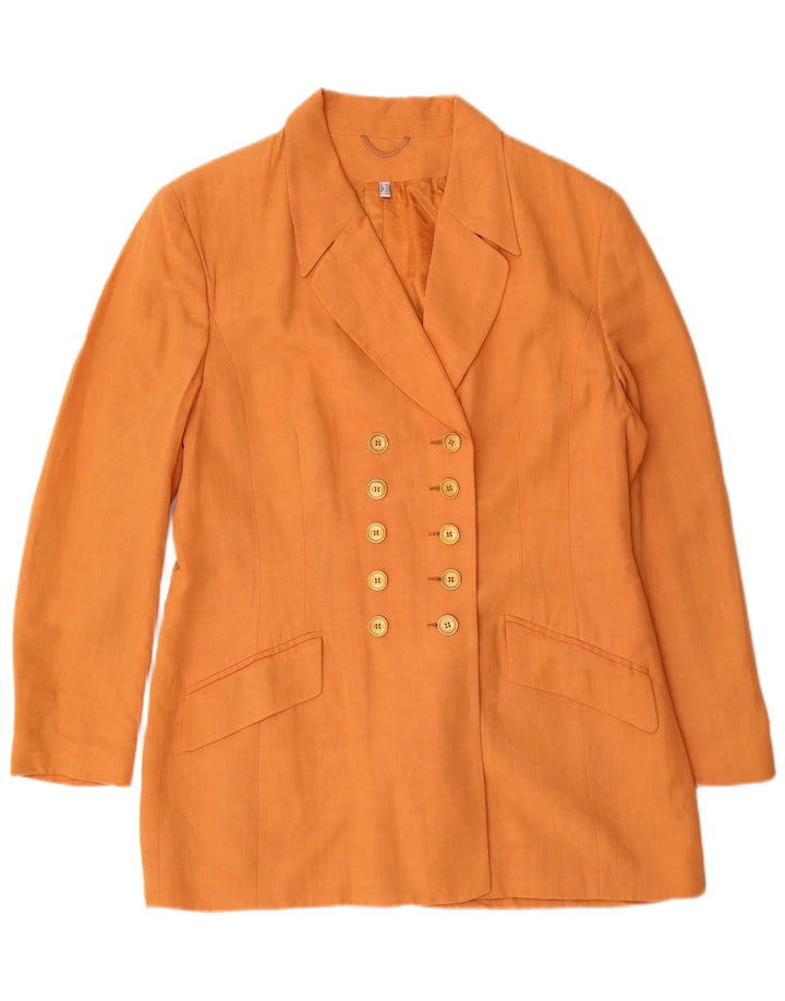Giacca blazer doppiopetto vintage da donna UK 16 grande viscosa arancione