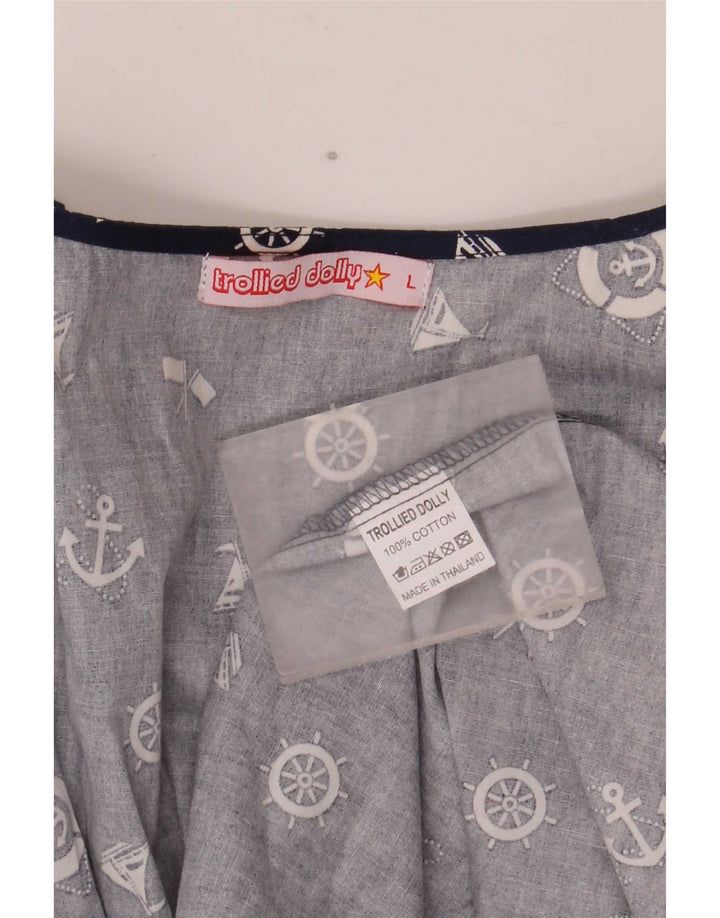 Trollied Dolly Abito da donna a trapezio con motivo astratto UK 14 Large Blu Navy
