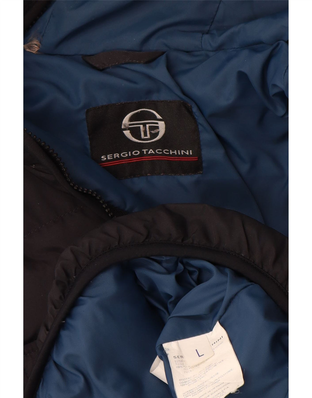 Giacca imbottita con cappuccio da uomo Sergio Tacchini UK 40 grande poliestere nero
