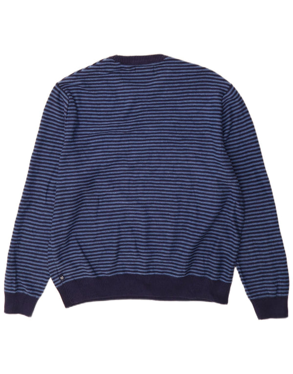 Maglione maglione girocollo da uomo Chaps XL in cotone a righe blu