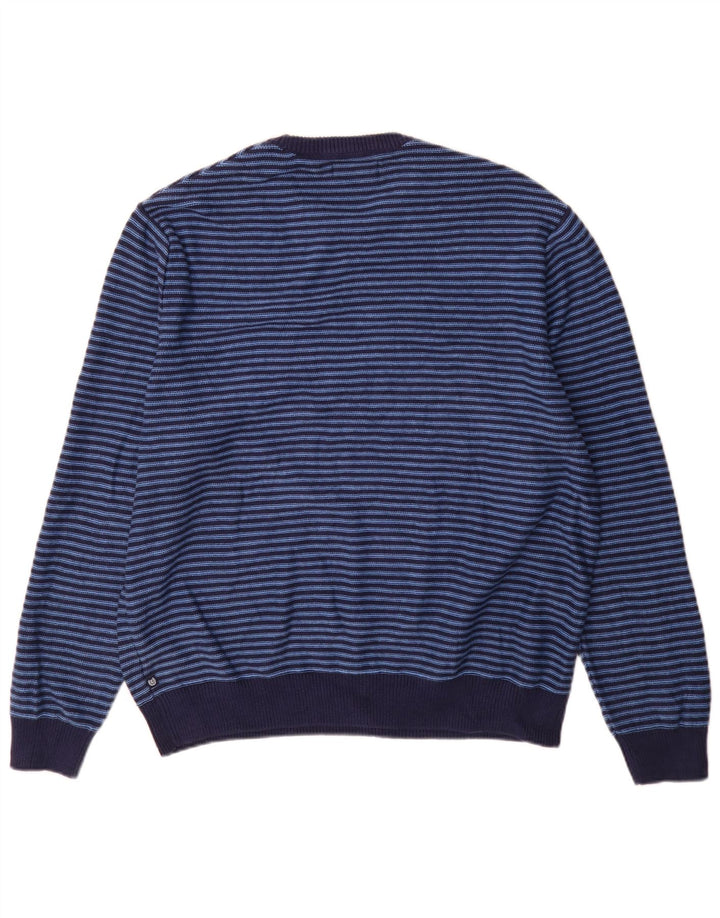 Maglione maglione girocollo da uomo Chaps XL in cotone a righe blu