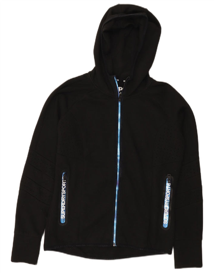 Felpa con cappuccio e zip grafica da donna Superdry UK 12 poliestere nero medio