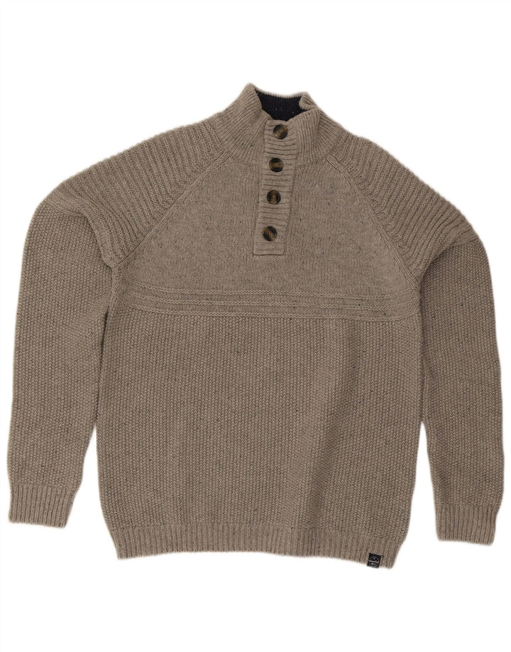 Maglione da uomo con collo a bottoni Weird Fish, grande cotone grigio