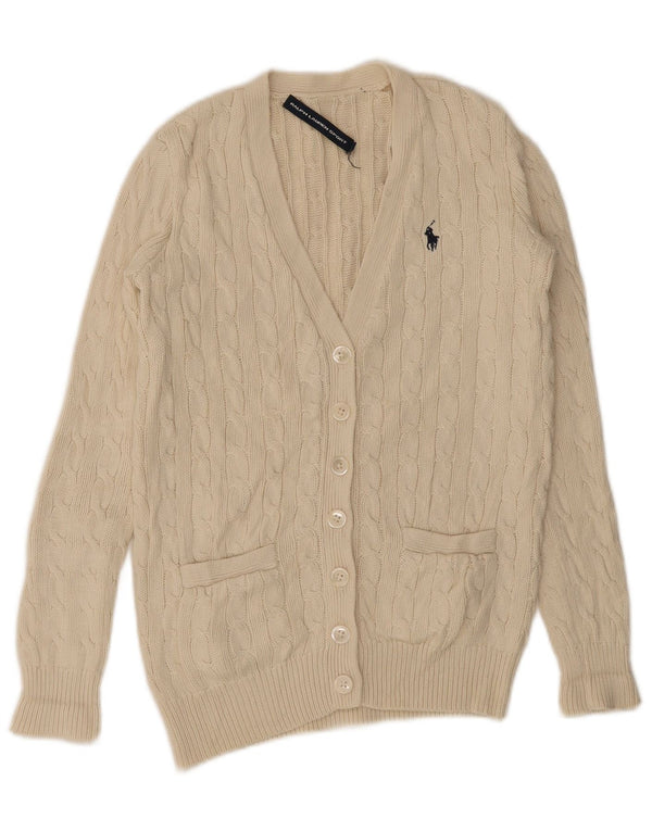 Maglione cardigan da donna Ralph Lauren UK 10 piccolo cotone bianco