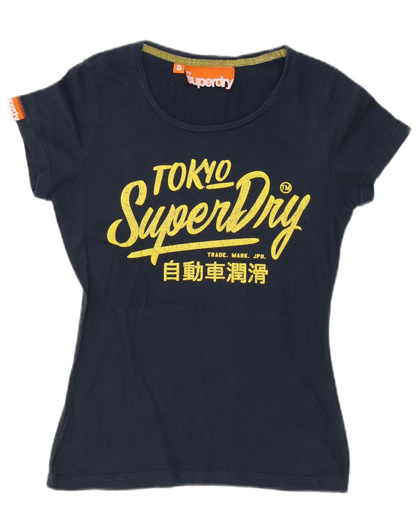 T-shirt grafica da donna Superdry Top UK 10 Small Blu Navy Cotone