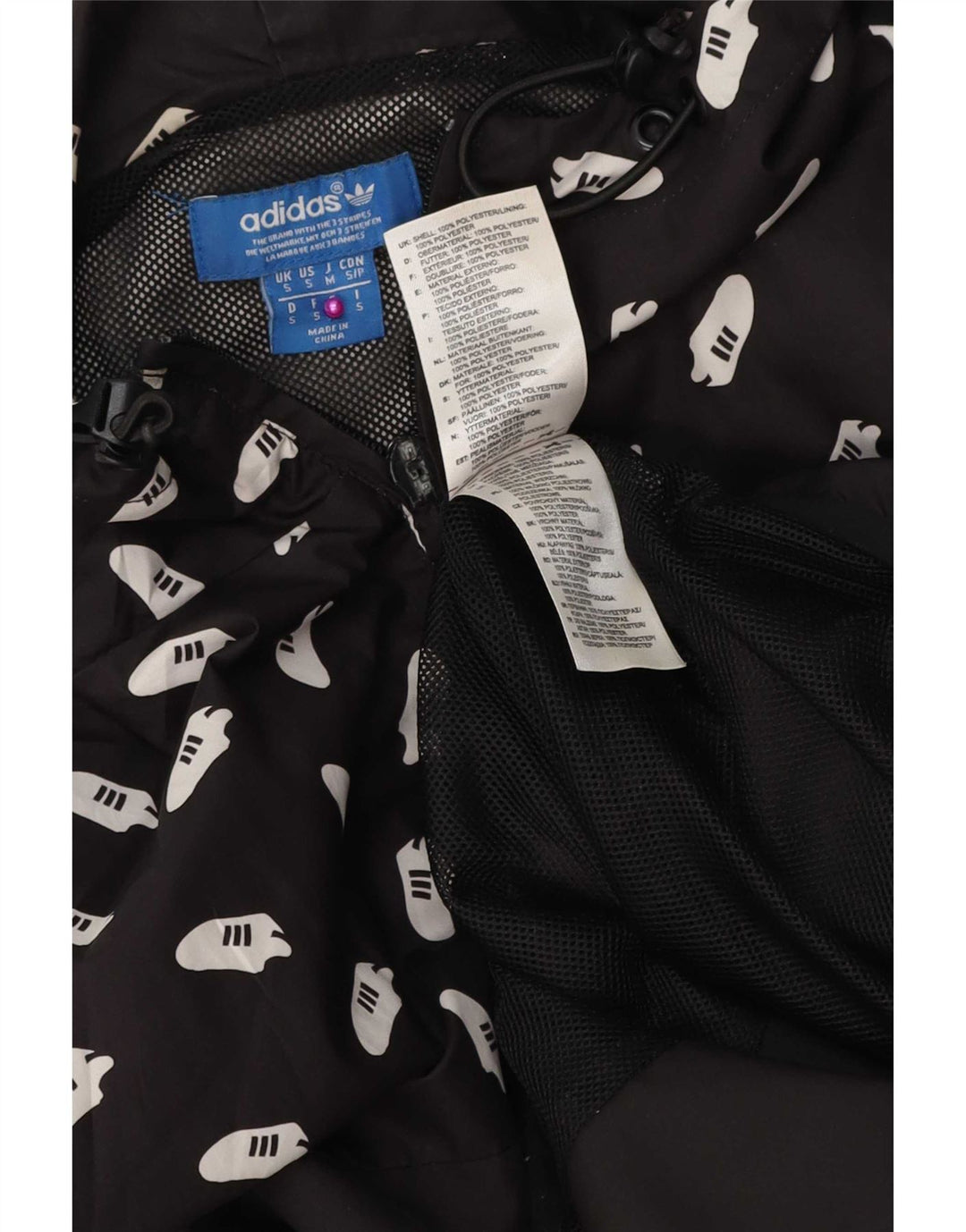 Adidas Giacca antipioggia con cappuccio grafico da uomo UK 36 Small Poliestere nero