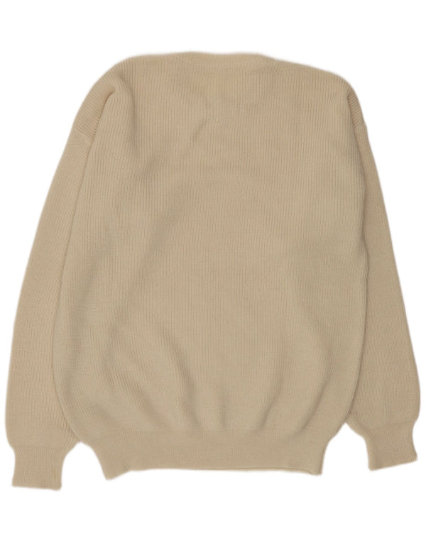 Maglione maglione girocollo da uomo vintage XL in acrilico bianco sporco