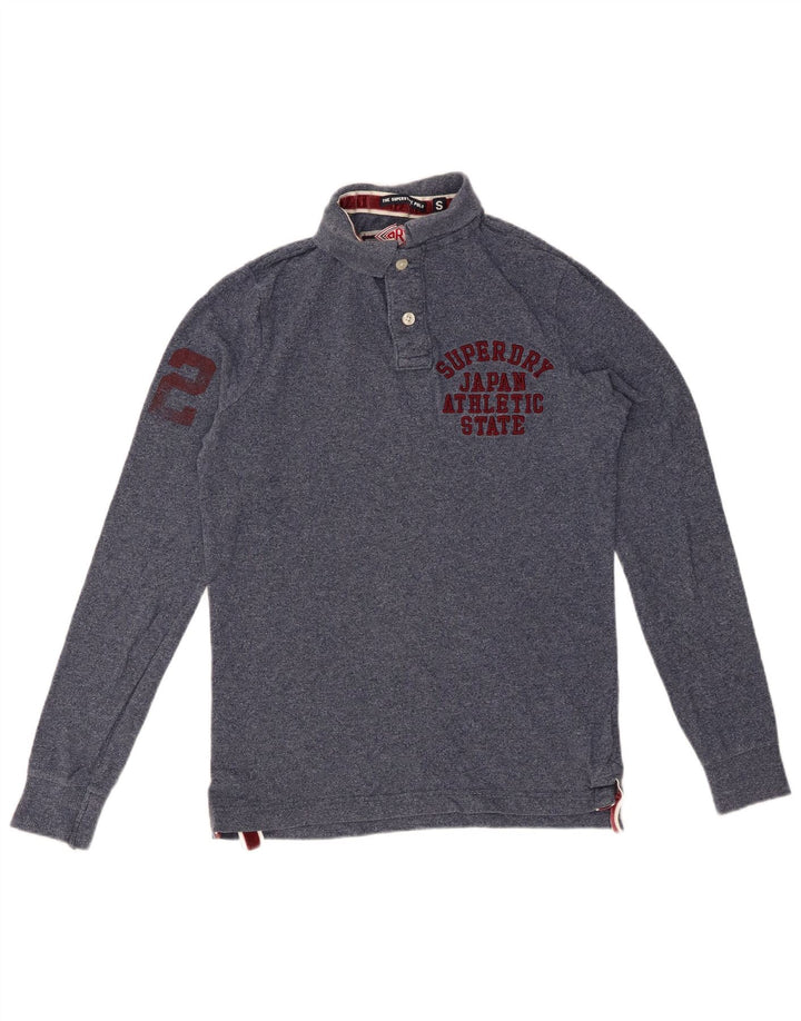 Polo da uomo a maniche lunghe con grafica SUPERDRY piccola in cotone blu navy