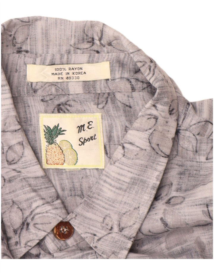 Camicia vintage da uomo a maniche corte XL in rayon floreale grigio