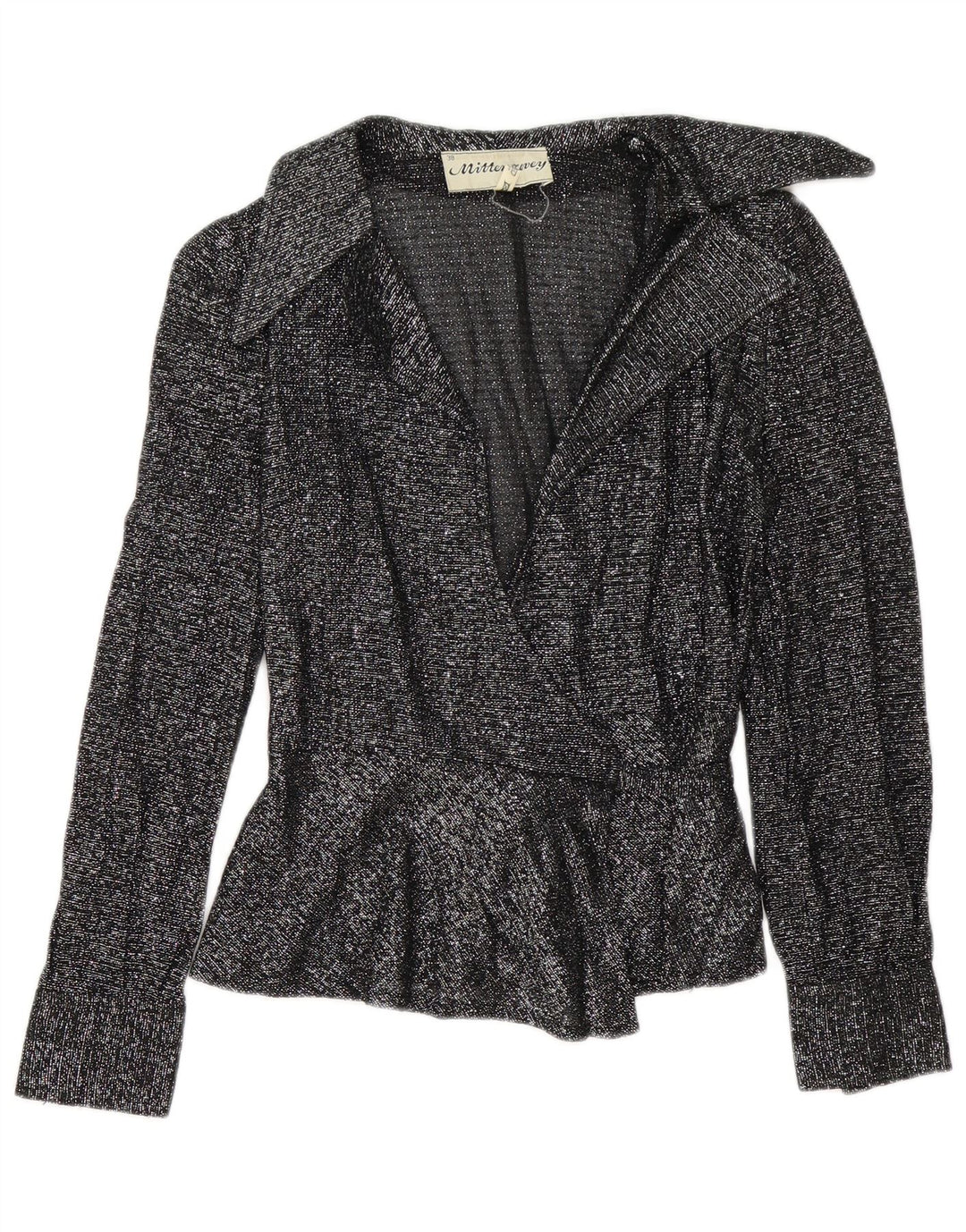 Camicetta a camicia vintage da donna avvolgente EU 38 media nera screziata