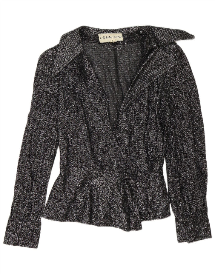 Camicetta a camicia vintage da donna avvolgente EU 38 media nera screziata