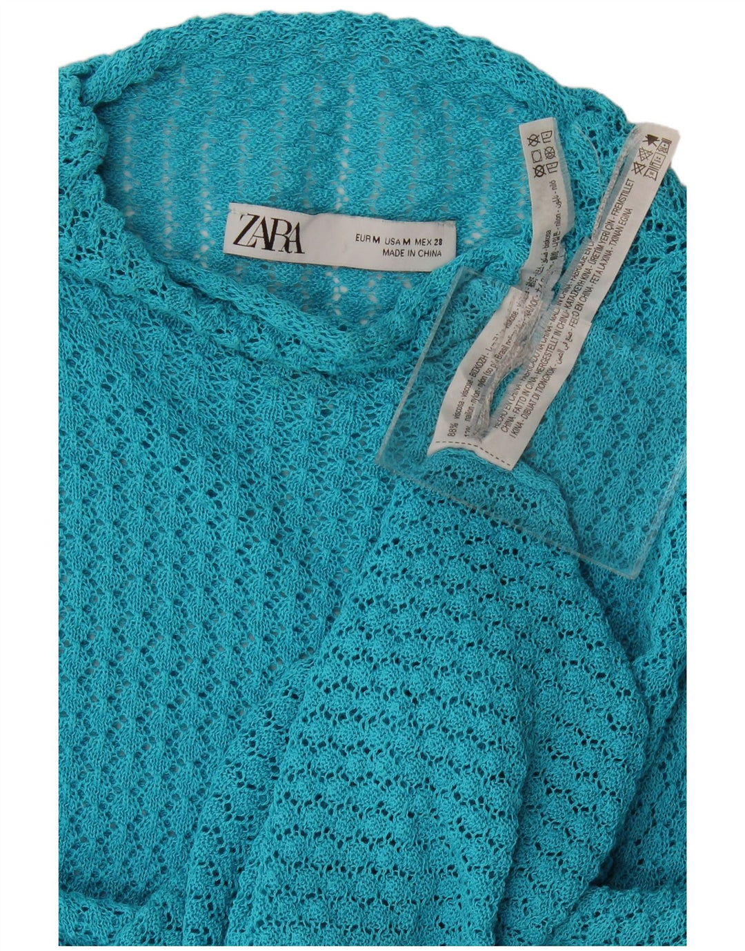 Maglione corto da donna Zara con collo alto all'uncinetto, taglia UK 12 Blu medio