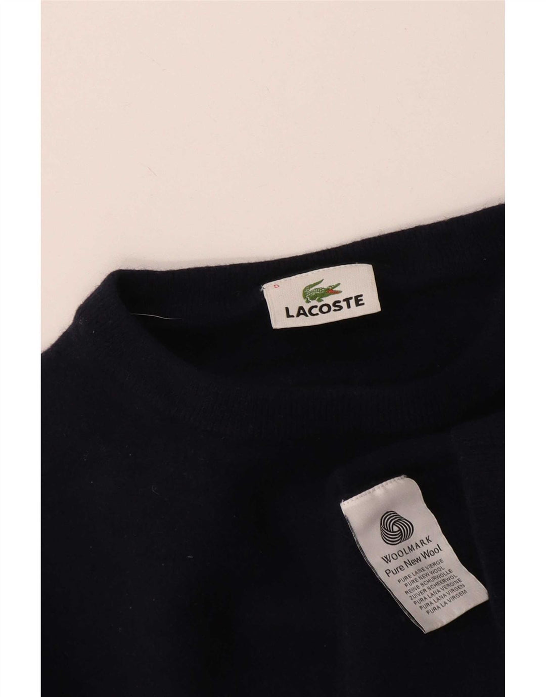 Maglione maglione girocollo per bambini Lacoste 7-8 anni in lana vergine blu navy