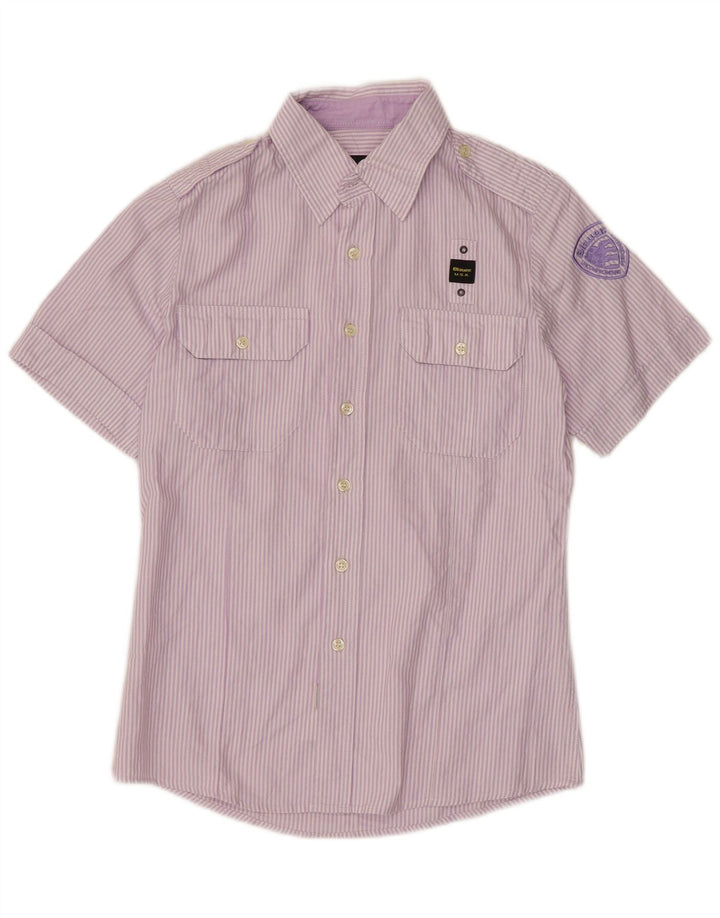 Camicia Blauer Uomo Manica Corta Piccola Viola Gessata in Cotone