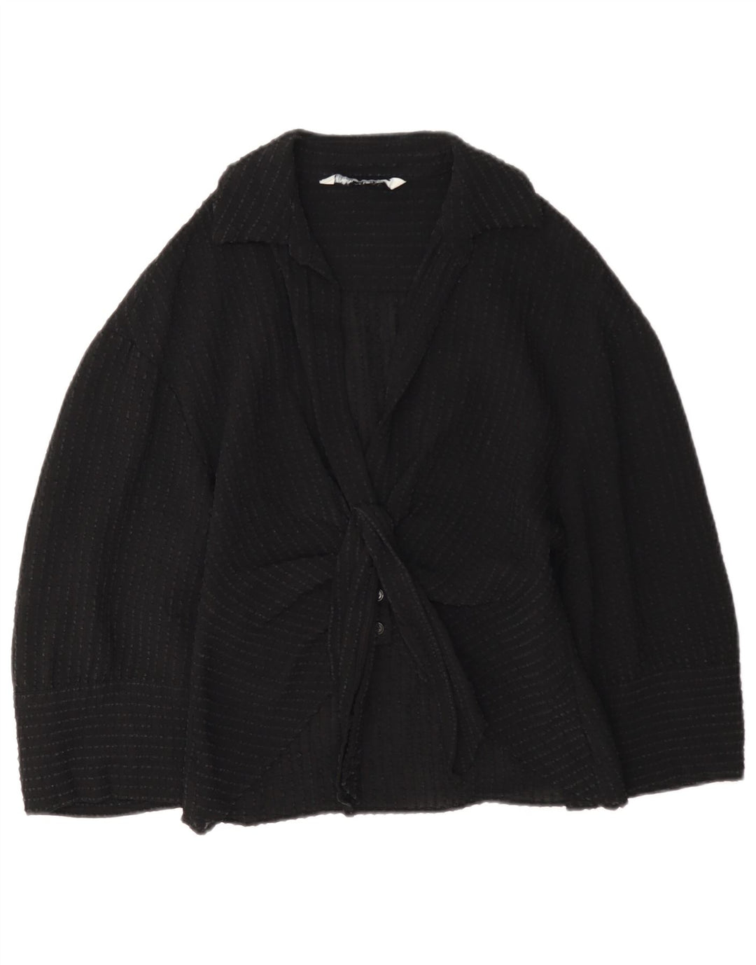 Zara Donna Camicetta con Maniche a 3/4 e Cravatta sul Davanti UK 12 Viscosa Nera Media