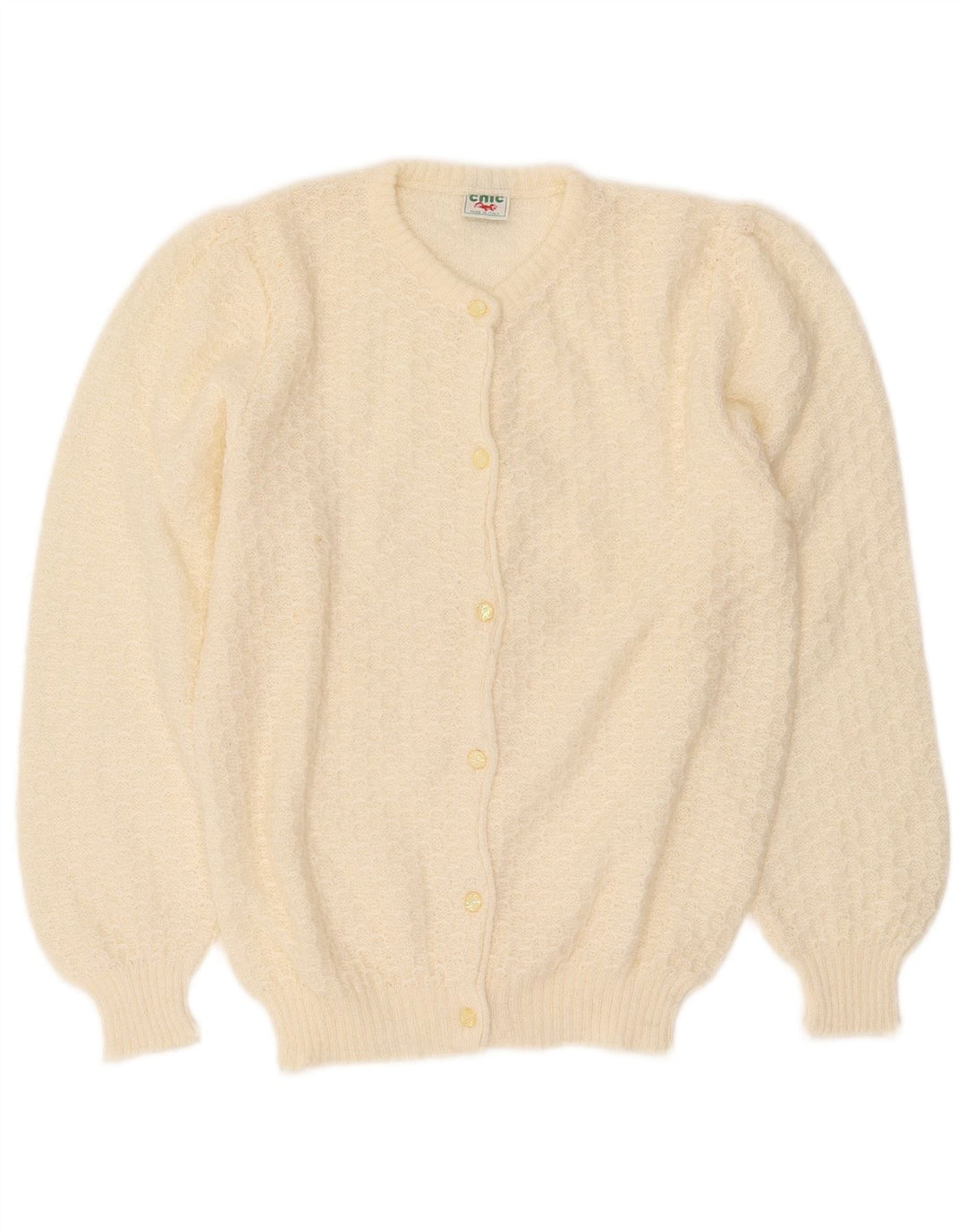 Maglione cardigan da donna vintage UK 10 piccolo bianco sporco