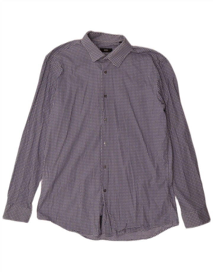 Camicia slim fit da uomo Hugo Boss con motivo astratto taglia 43 17 XL blu navy