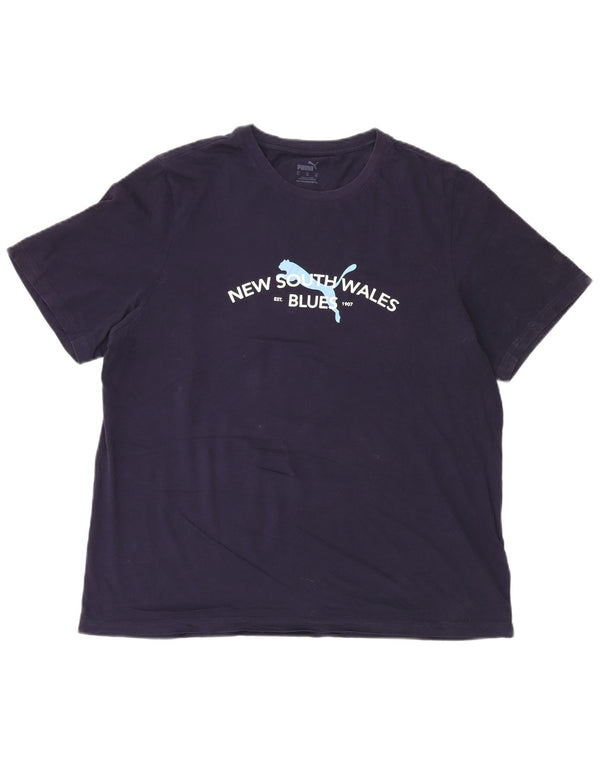 T-shirt grafica da uomo Puma Top XL in cotone blu navy