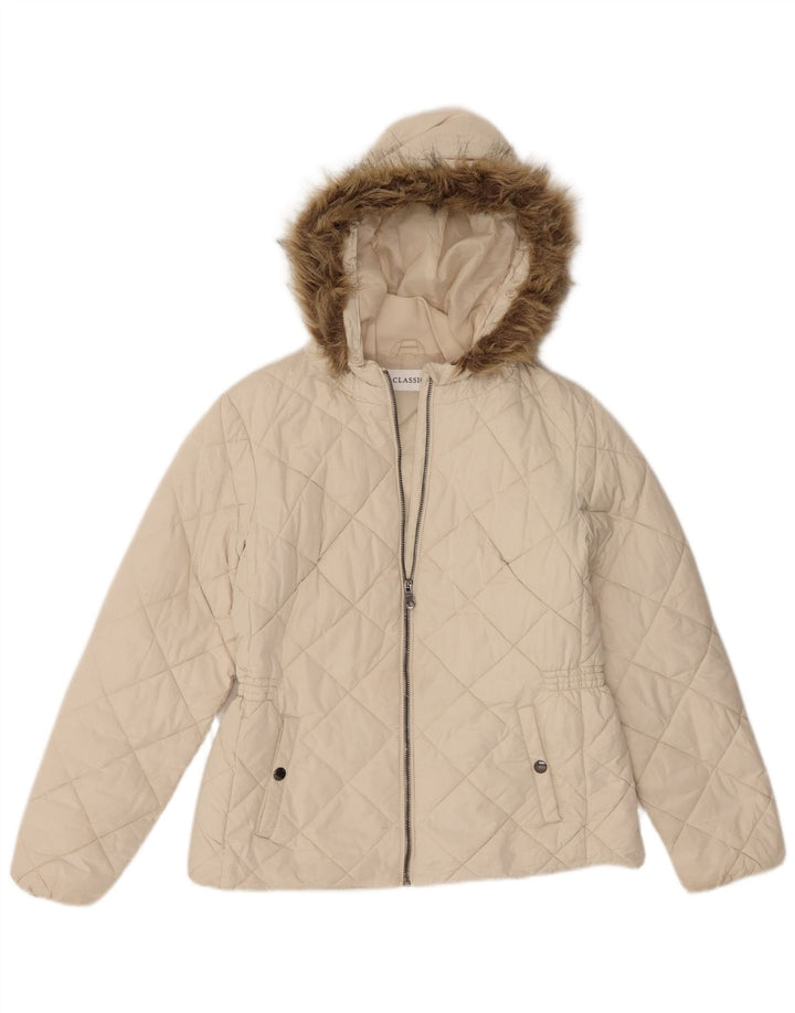 Giacca trapuntata con cappuccio da donna Marks & Spencer UK 12 poliestere bianco medio