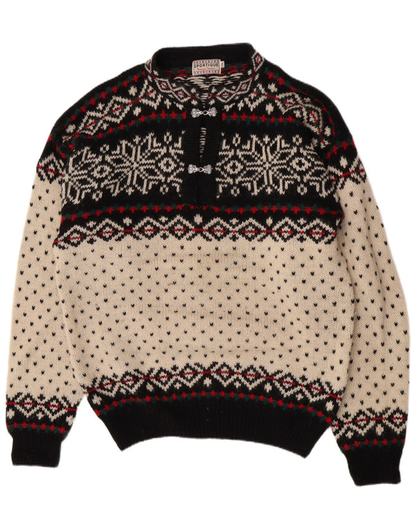 Maglione maglione collo alto da donna Sportique 2XL lana Fair Isle bianco sporco