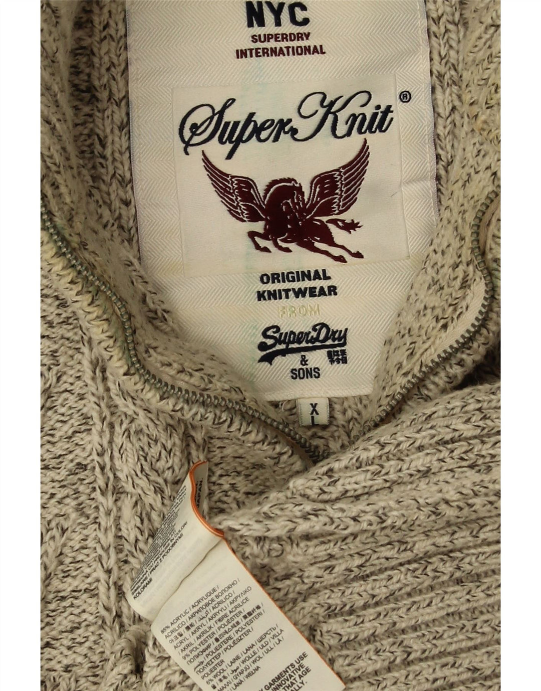 Maglione da uomo con zip e collo SUPERDRY XL Acrilico chiazzato beige