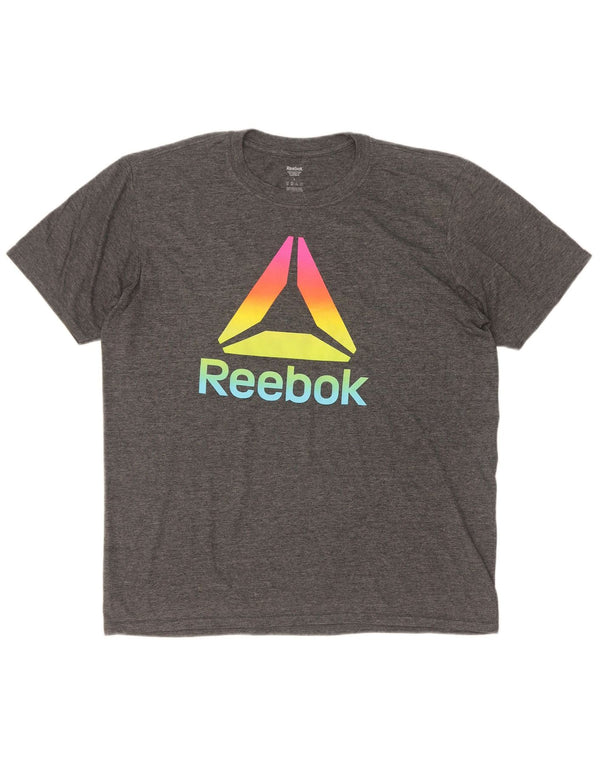 T-shirt grafica da uomo Reebok Top grande in poliestere grigio