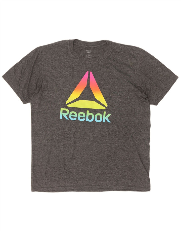 T-shirt grafica da uomo Reebok Top grande in poliestere grigio