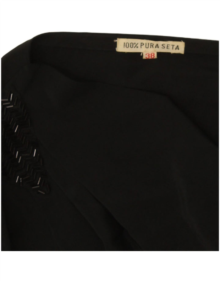 Top camicetta a maniche lunghe da donna vintage EU 38 seta nera media